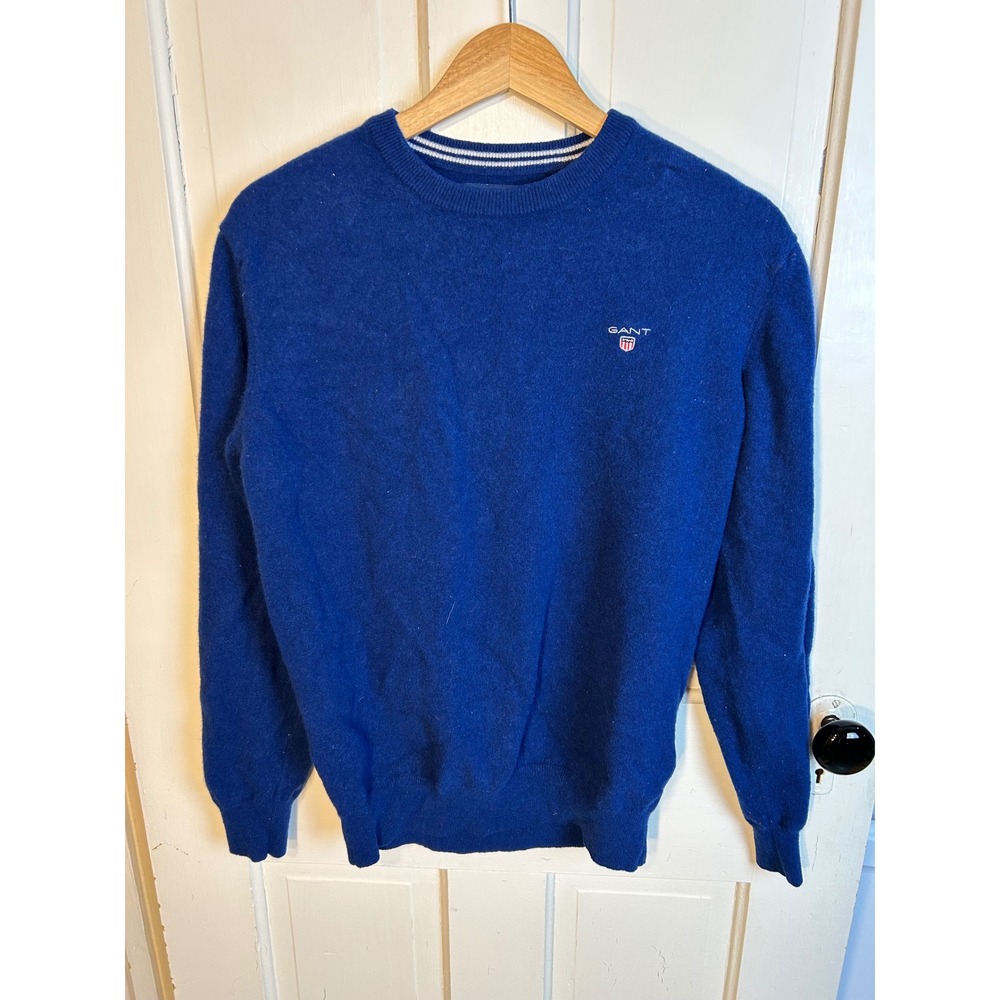 Gant Mens Super Fine Lambswool Crewneck Sweater Blue Logo E357-4 L